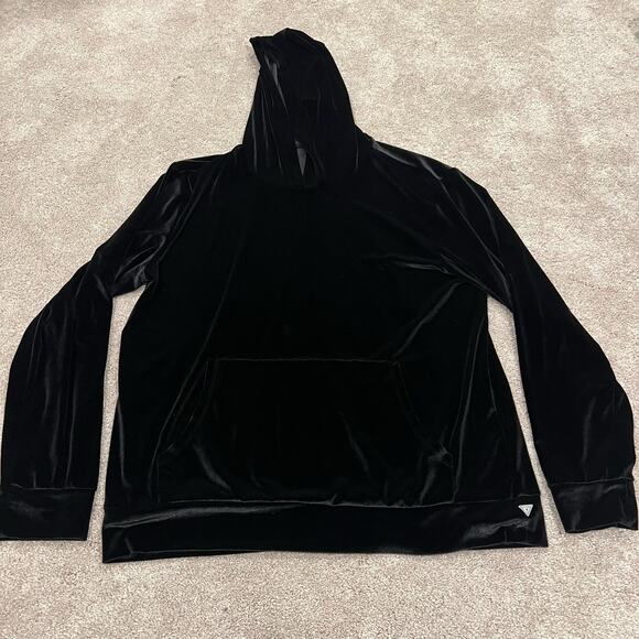 Guess Women's Velour Black Shiny Hoodie‎ Sweatshirt Size L - Picture 6 of 8